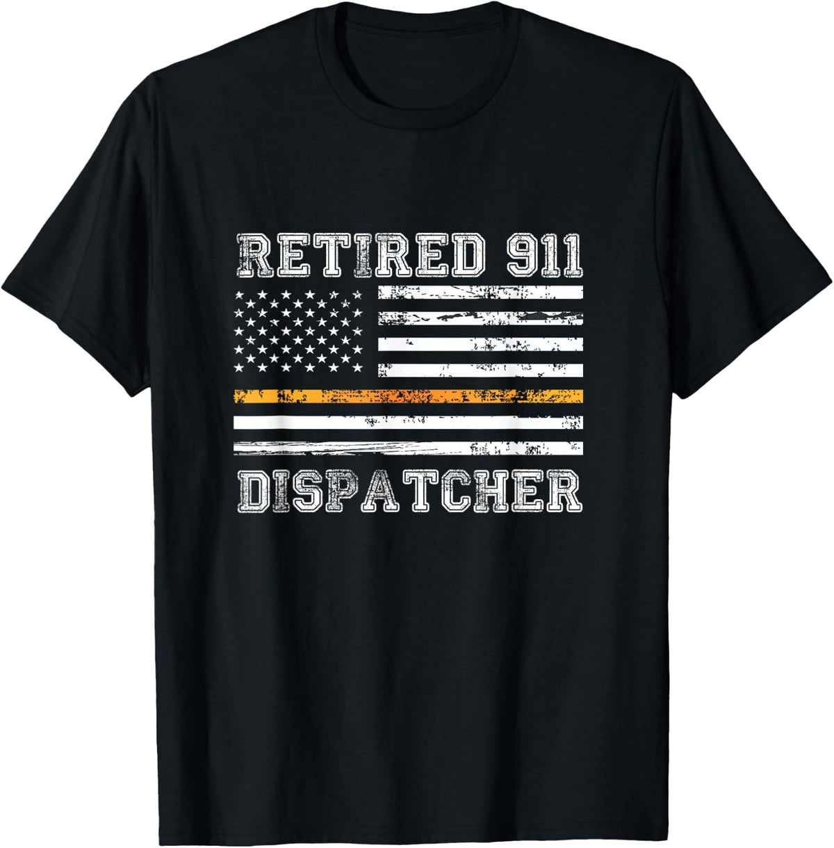 Retired 911 Dispatcher Thin Gold Line American Flag T-Shirt T-Shirt - Black