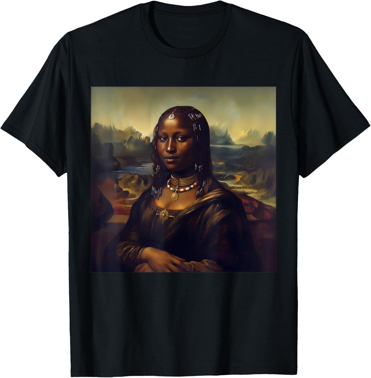 Black Mona Lisa African American T-Shirt Black History Month Tee for Women and Men - Black