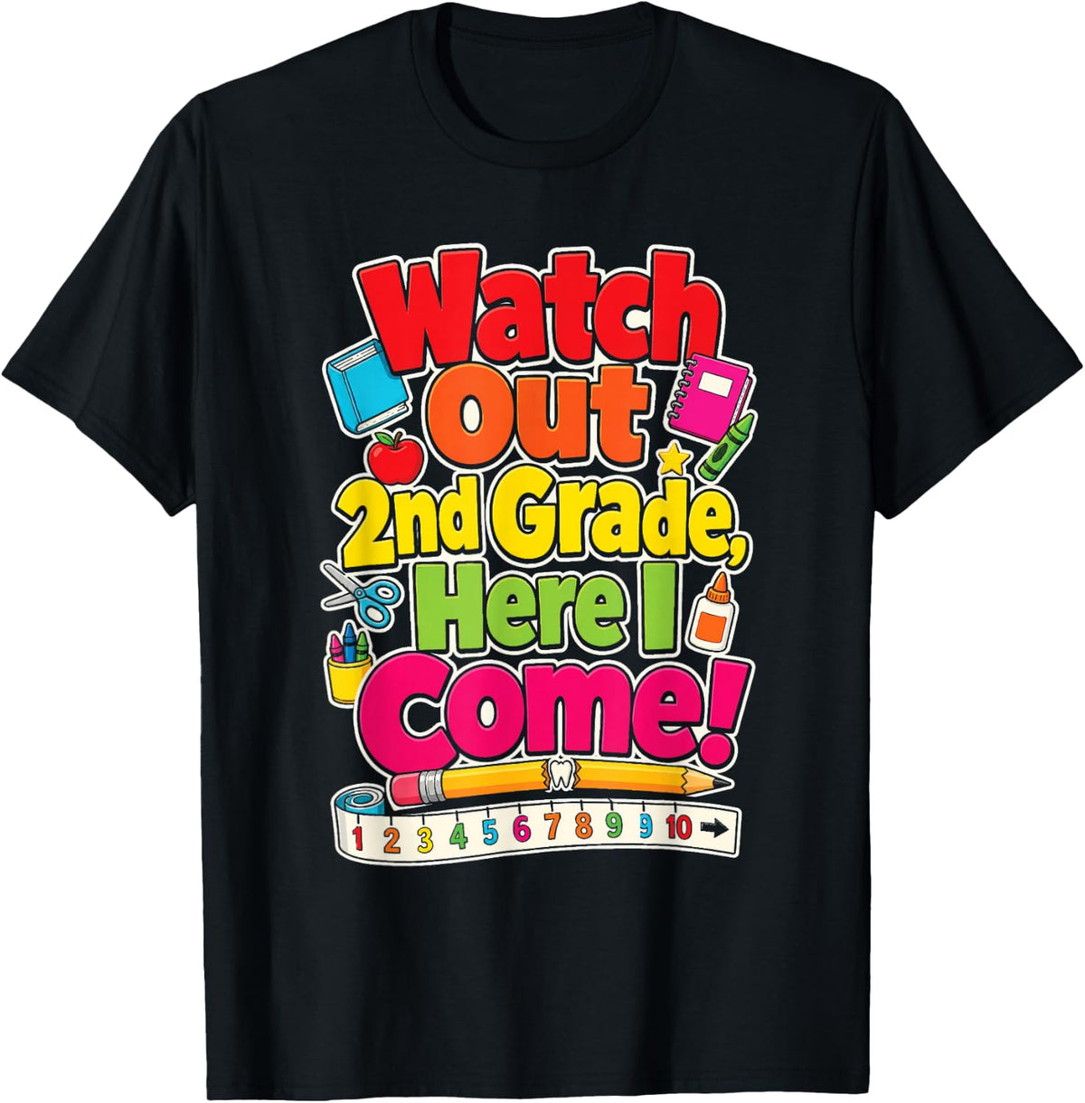 2nd Grade Watch Out Here I Come First Day of School T-Shirt - Black