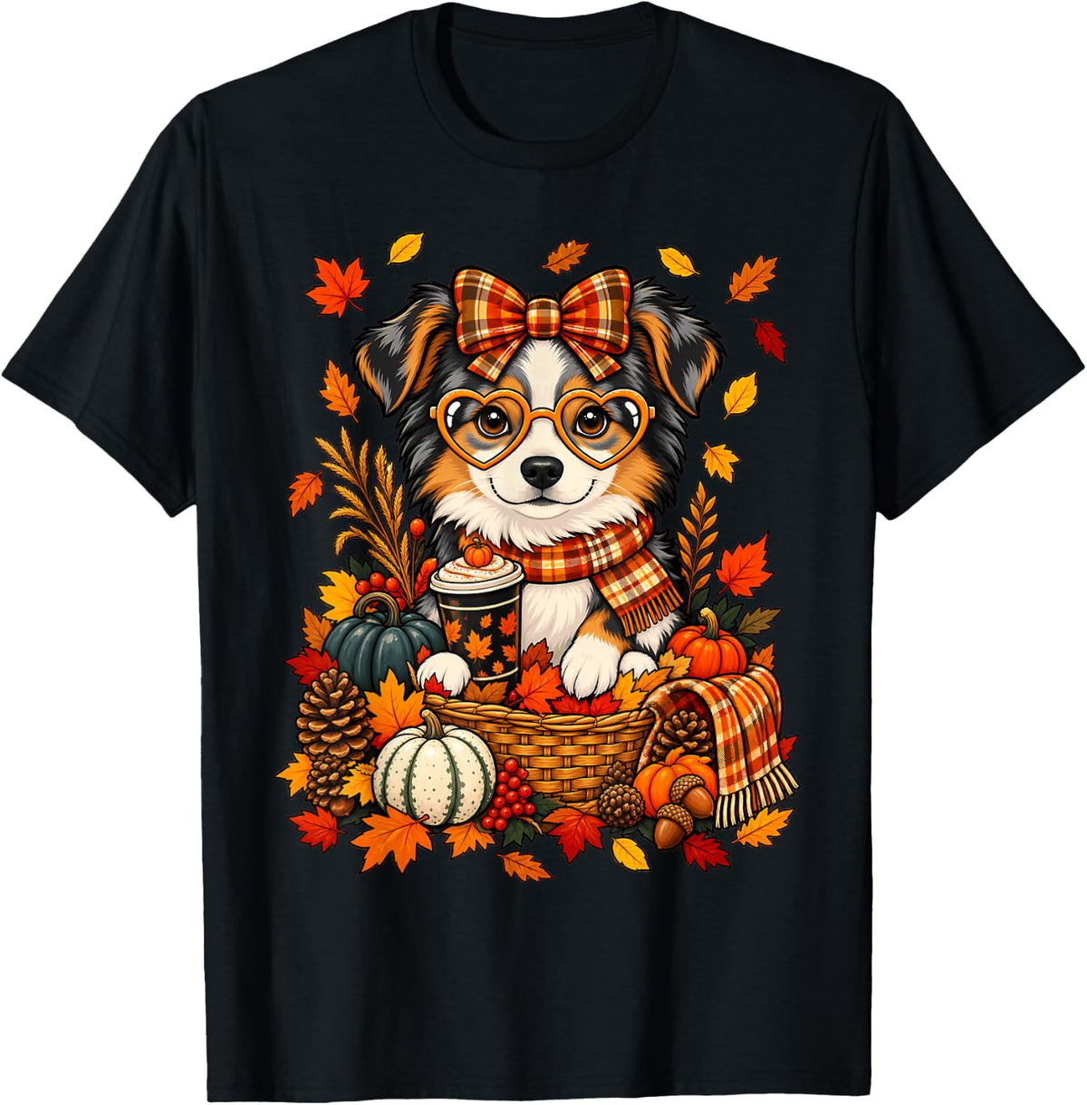 Coquette Bow Miniature American Shepherd Dog Pumpkin Spice T-Shirt - Black
