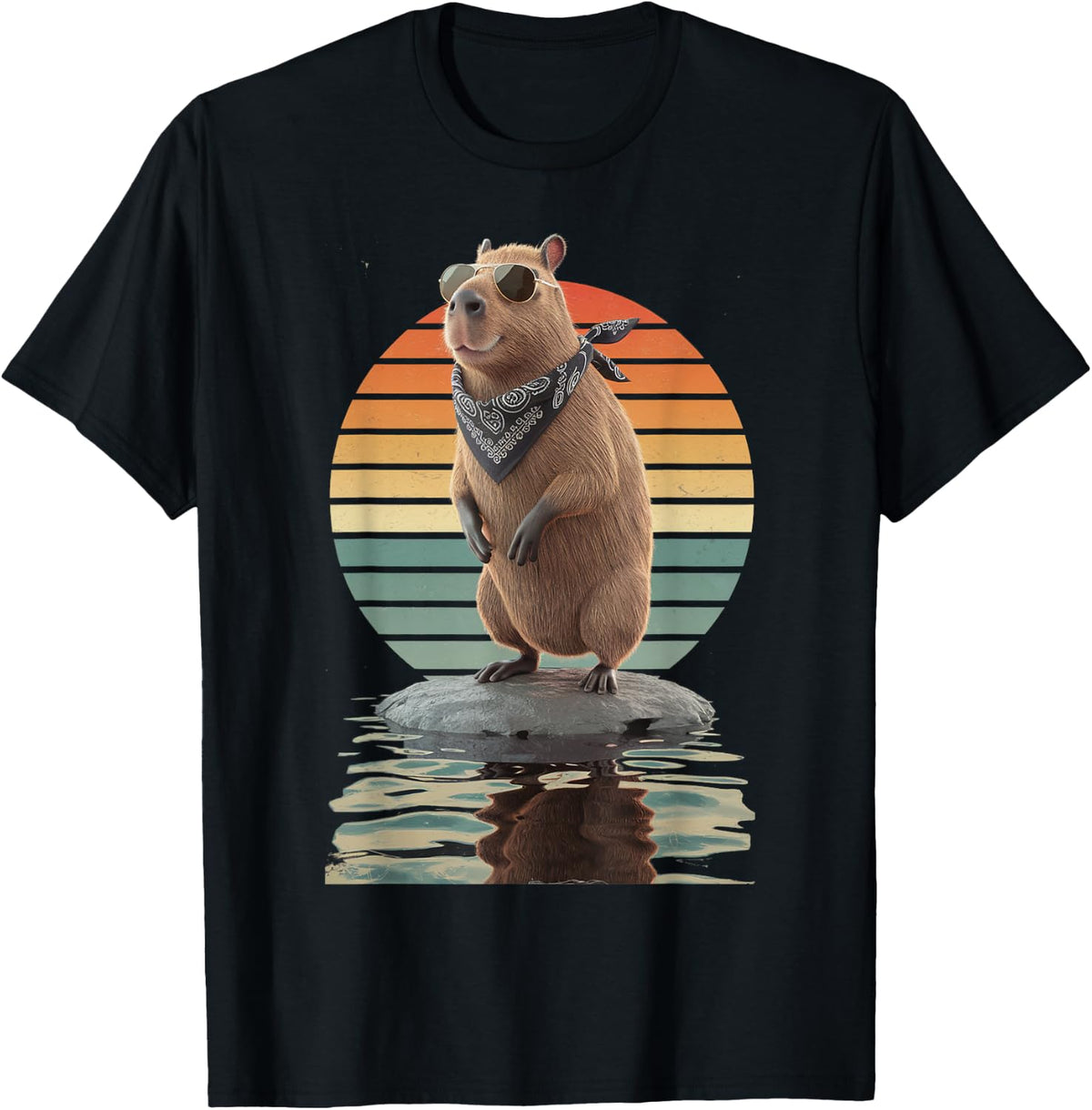 Funny Retro Capybara Graphic Sunglasses Vintage Capybara T-Shirt - Black