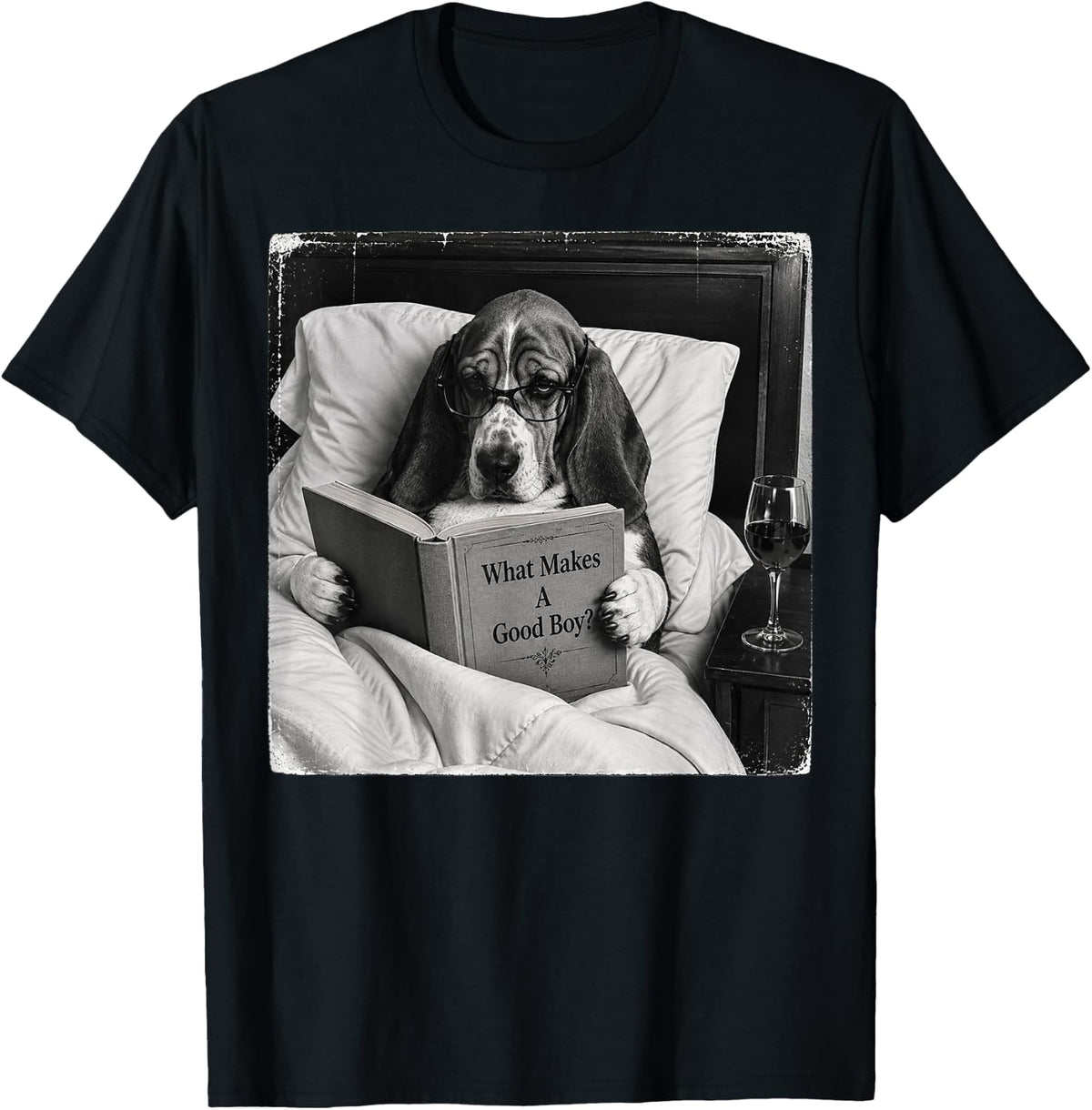 What Makes A Good Boy Basset Hound Dog Reading Book Design T-Shirt - Black