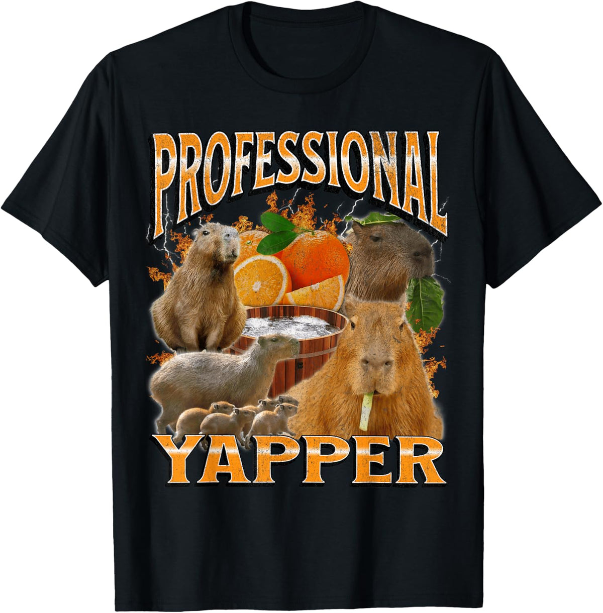 Professional Yapper Funny Capybara Meme Bootleg Graphic T-Shirt - Black