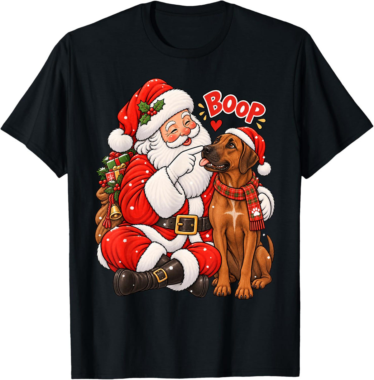 Funny Rhodesian Ridgeback Boop Santa Christmas T-Shirt - Black