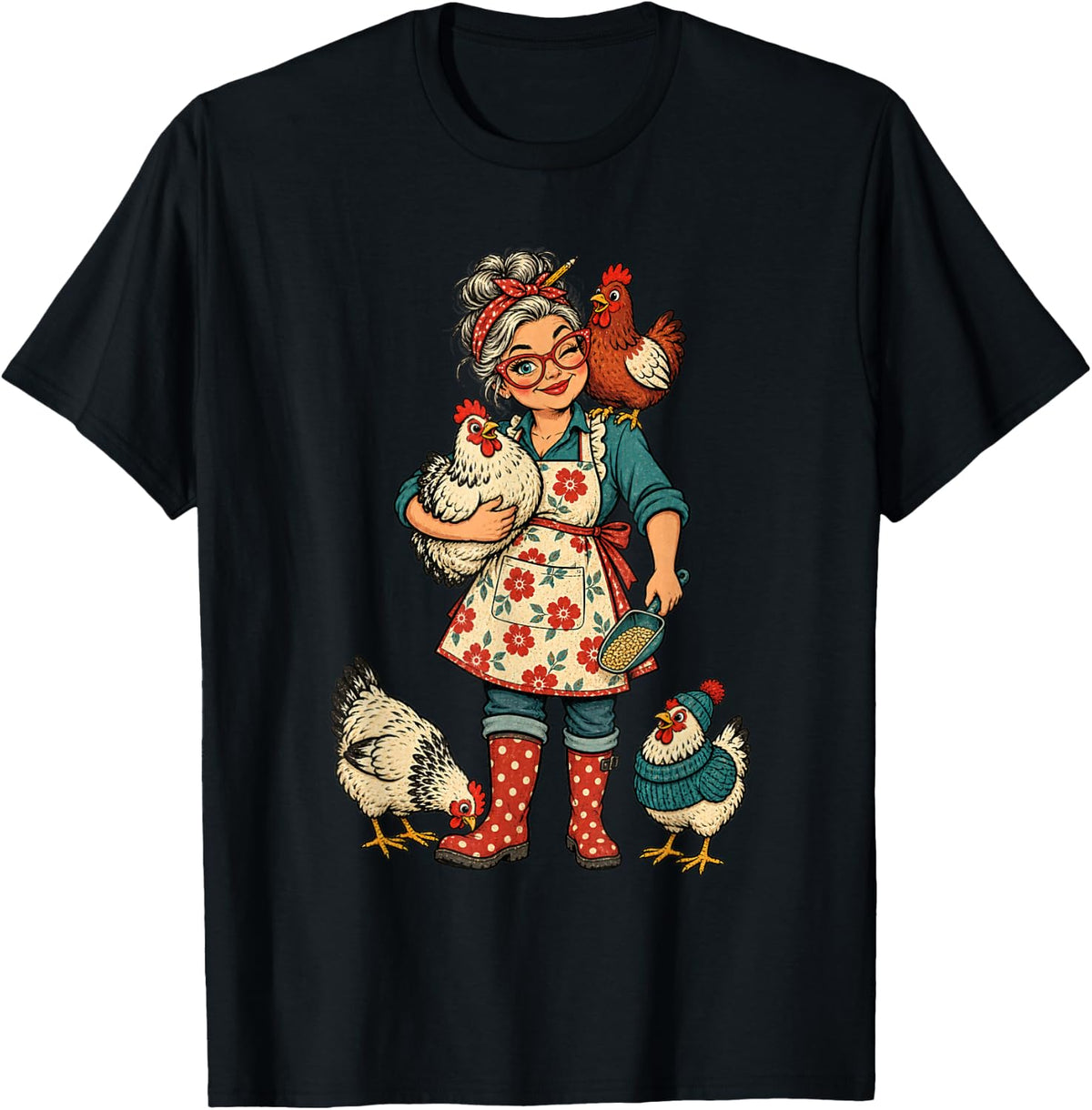 Crazy Chicken Lady Retro Farmhouse T-Shirt - Black