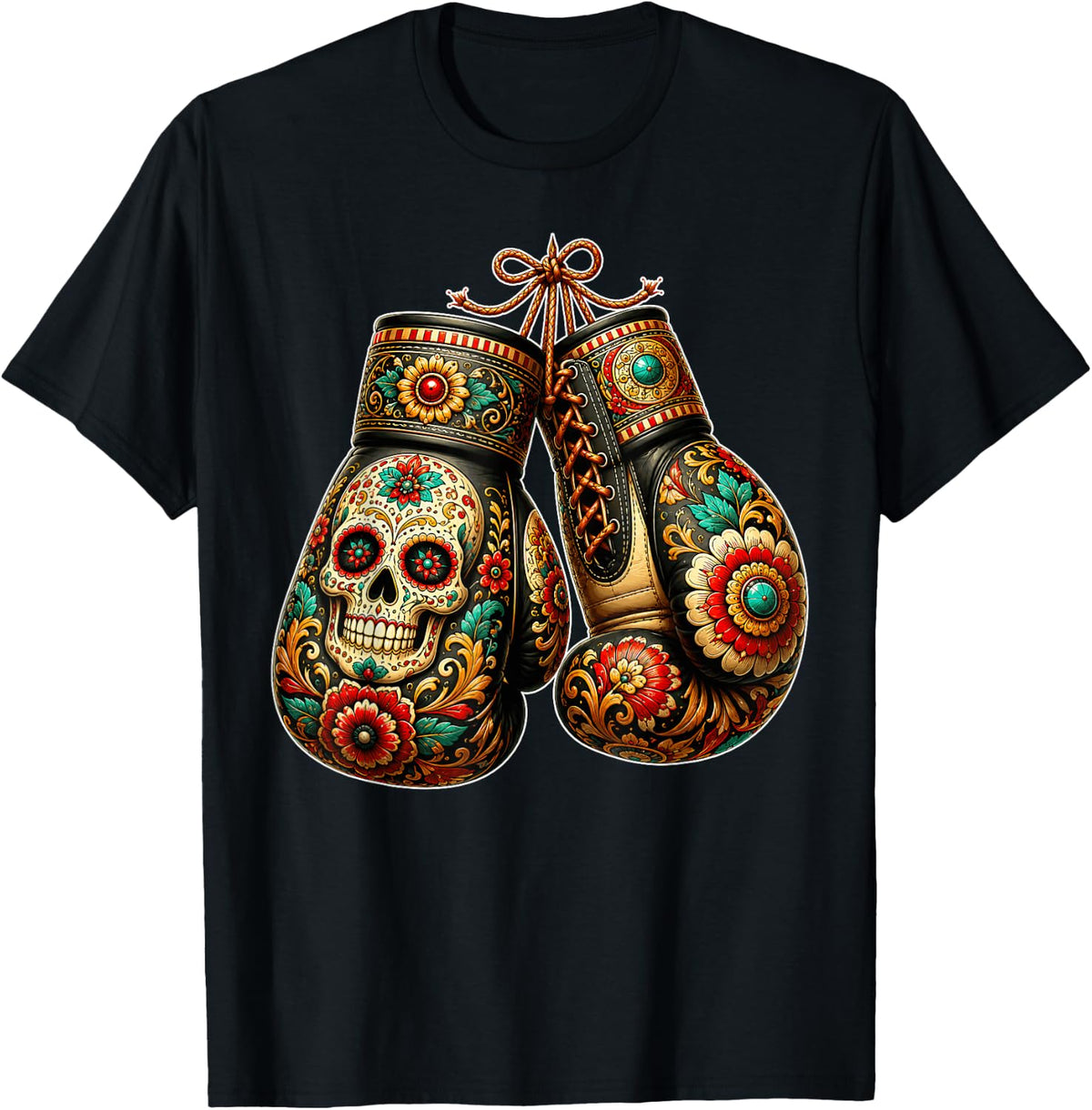 Mexico Hispanic Heritage Mexican Boxing Gloves Aztec Mayan T-Shirt - Black
