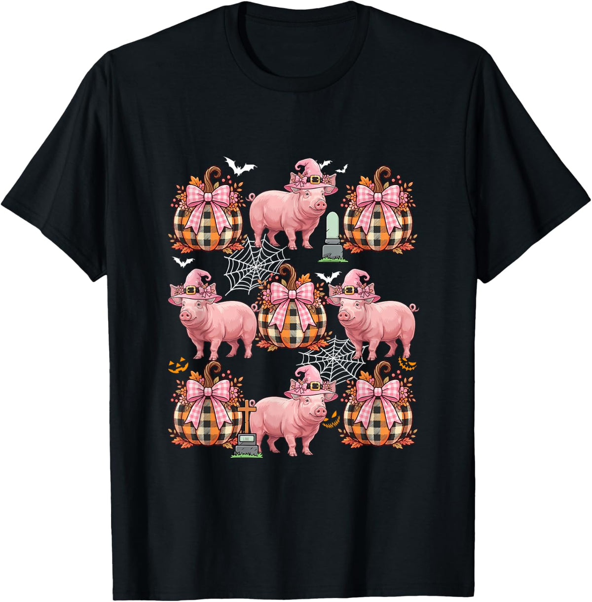 Pig As Witch Pumpkin Bow Tie Collection Halloween Farmer T-Shirt - Black