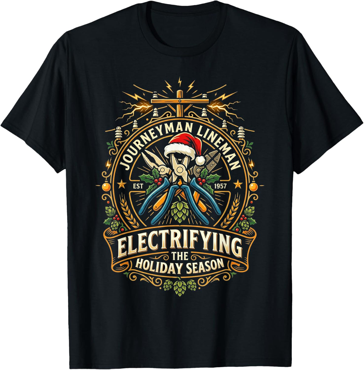 Journeyman Lineman Ugly Christmas Sweater Lineworker T-Shirt - Black