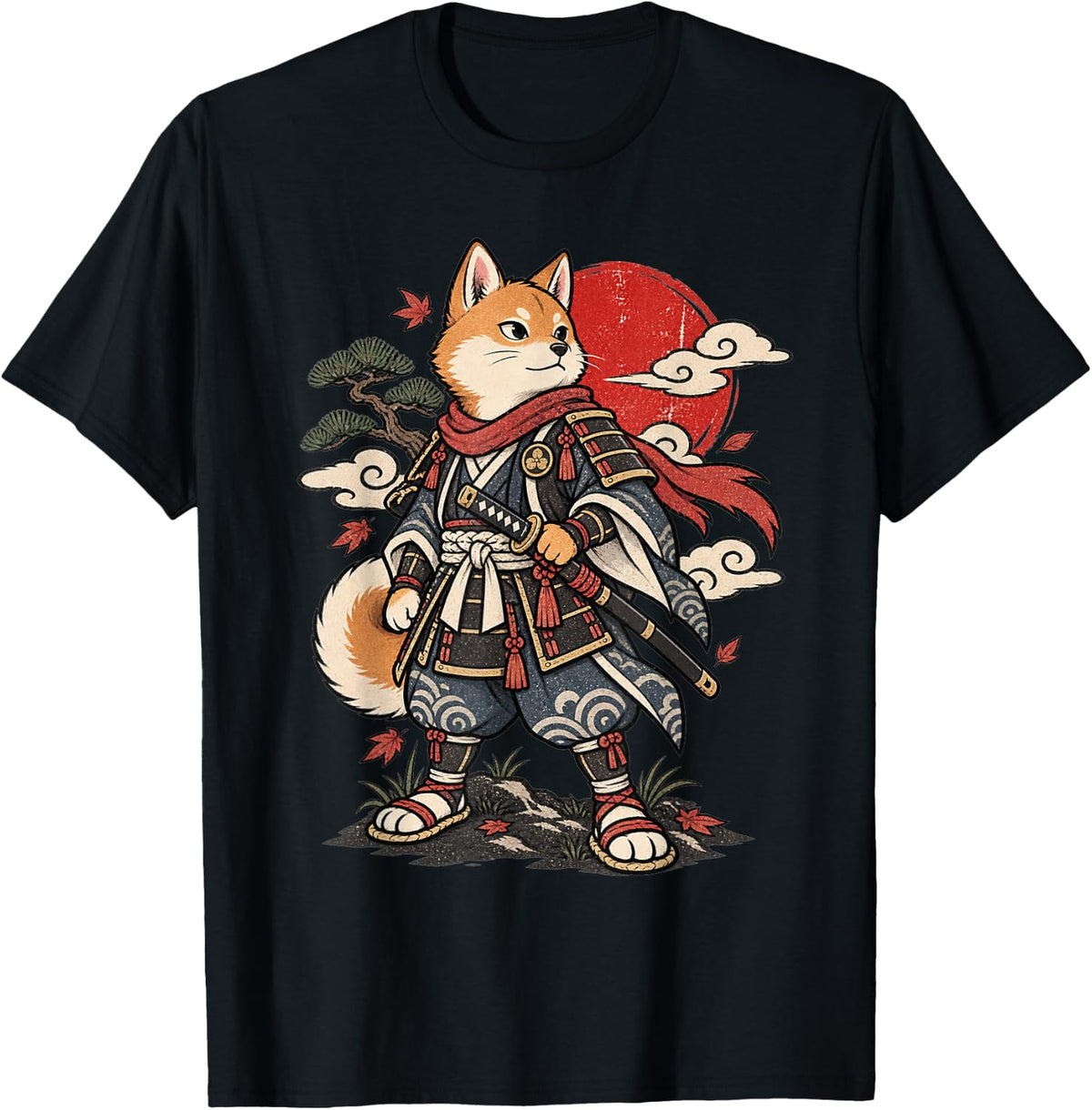 Shiba Inu Samurai Ronin Katana Japanese Dog Warrior Art T-Shirt - Black
