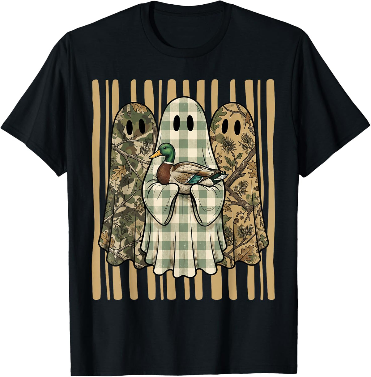 Hunting Halloween Shirt Mallard Duck Ghost Hunter Camo Men T-Shirt - Black