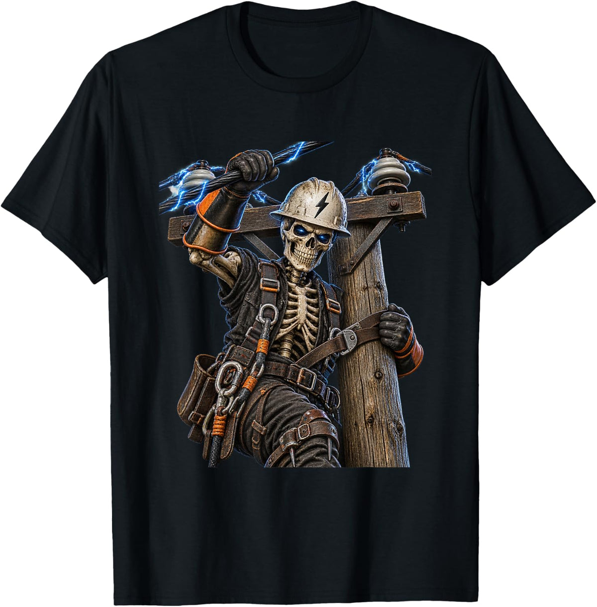 Skeleton Lineman Design for Lineworkers and Lineman T-Shirt - Black