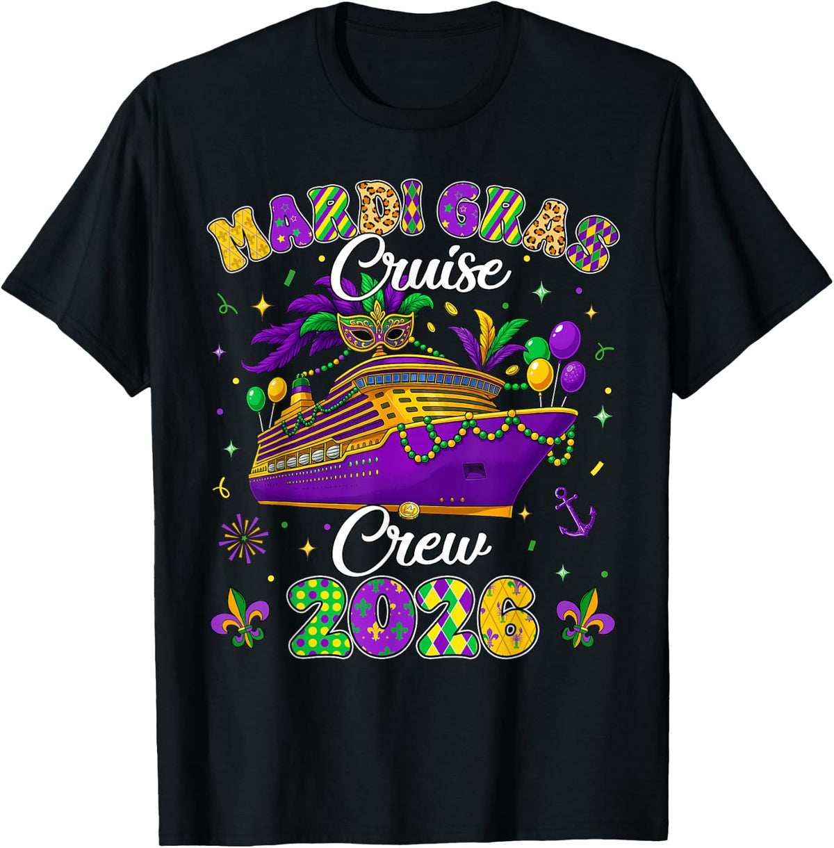Mardi Gras Cruise Crew 2026 Trip New Orleans Family Matching T-Shirt - Black