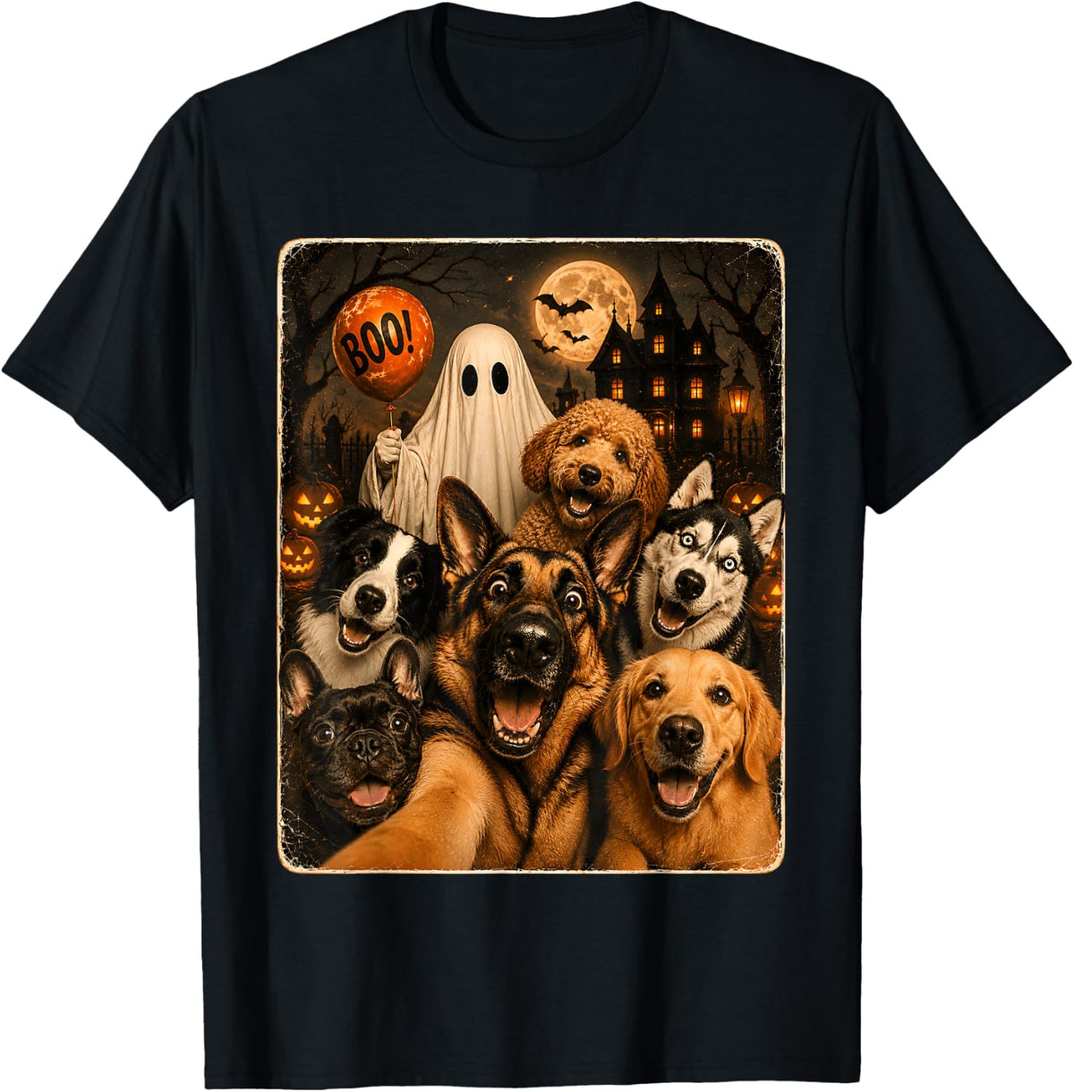 Halloween Ghost German Shepherd Selfie Boo Dog Lover T-Shirt - Black