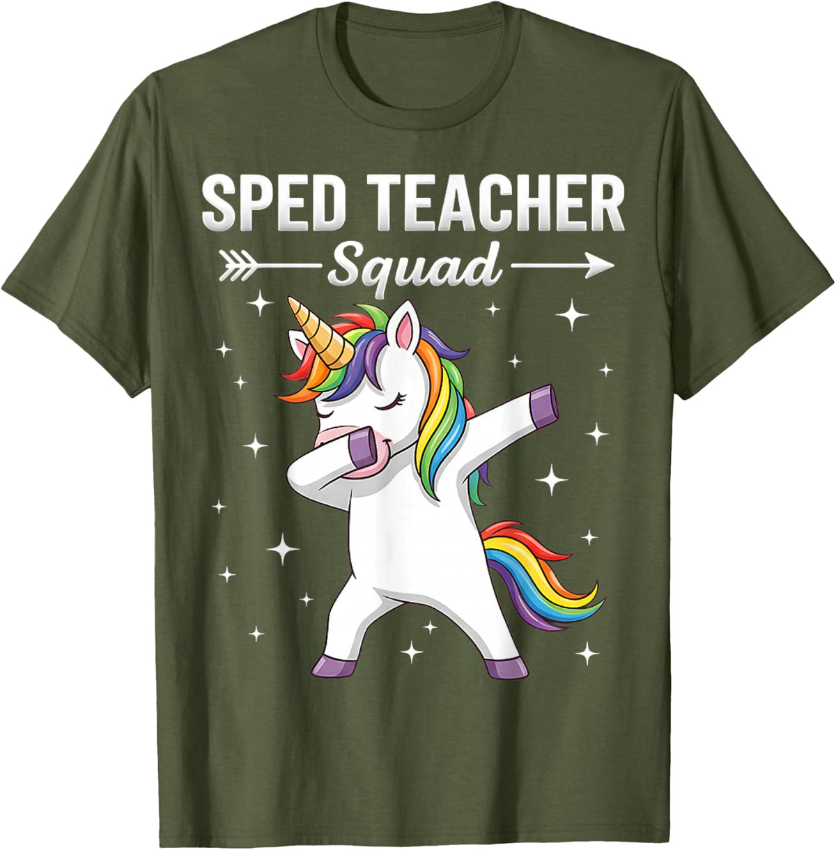 SPED Teacher Squad - Dabbing Unicorn Special SPED Squad T-Shirt - Olive Green