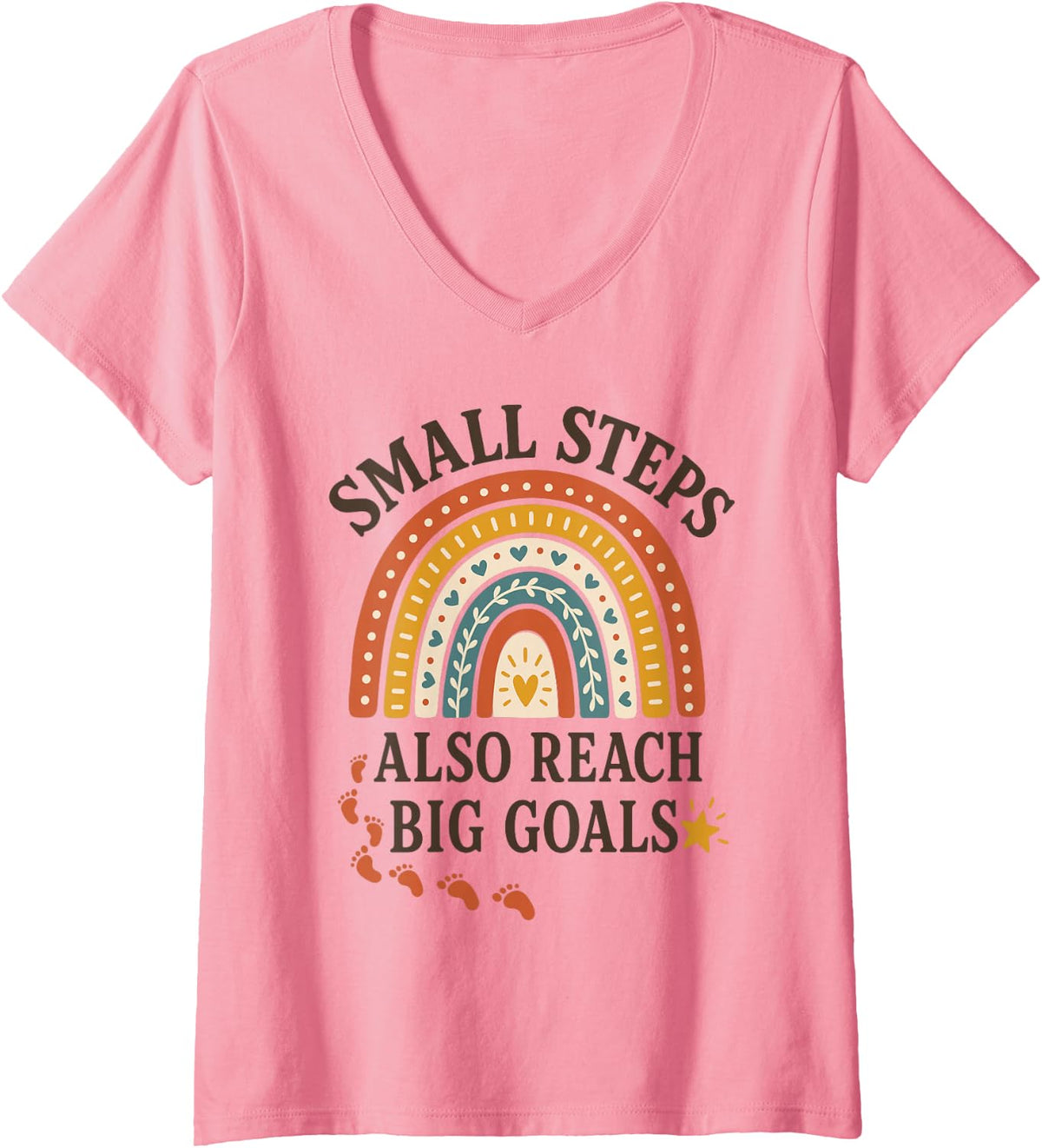 Women's Sped Teacher Small Steps Also Reach Big Goals V-Neck T-Shirt - Pink