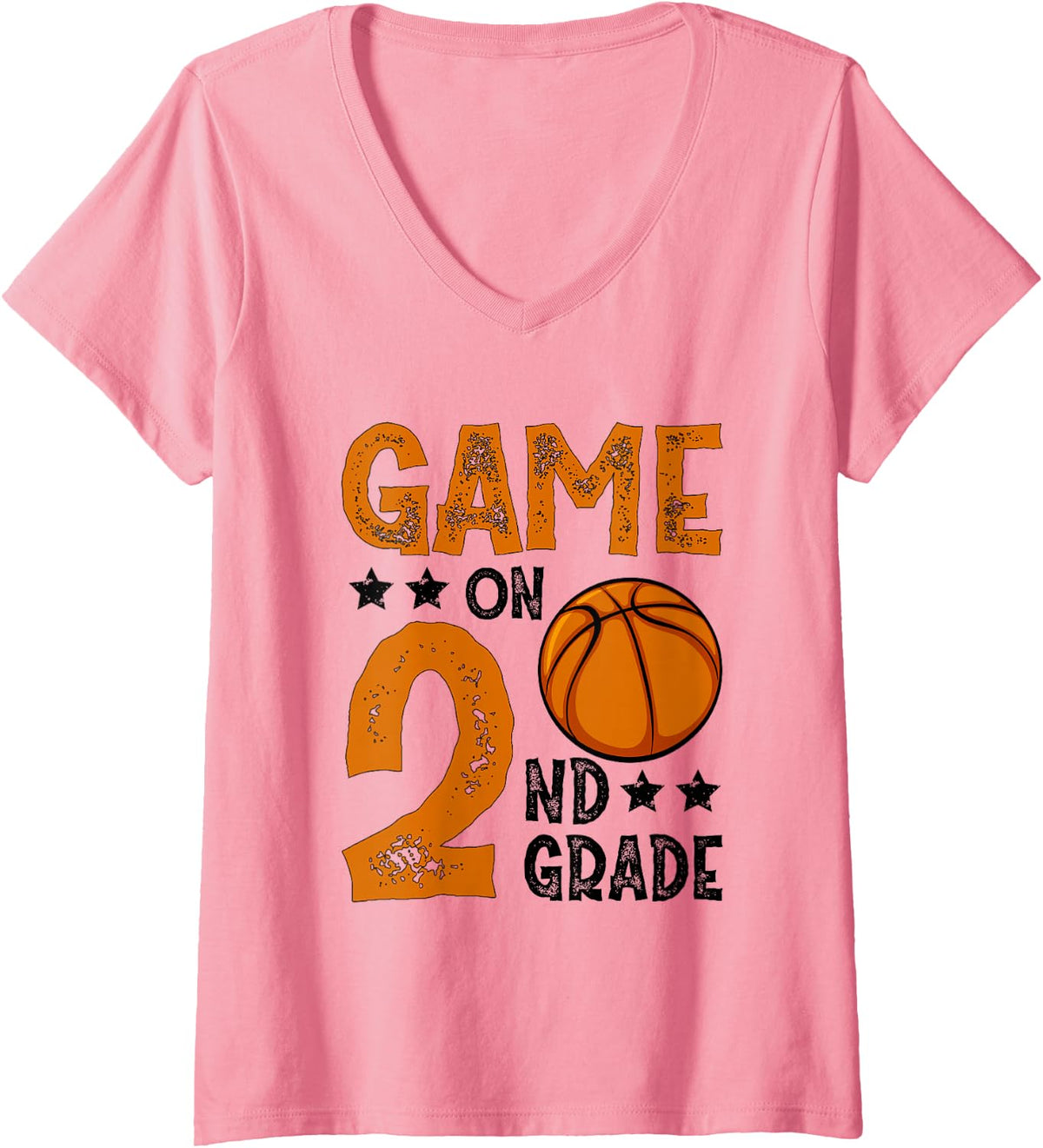 Women's Game On 2nd Grade Basketball Funny Back to School V-Neck T-Shirt - Pink