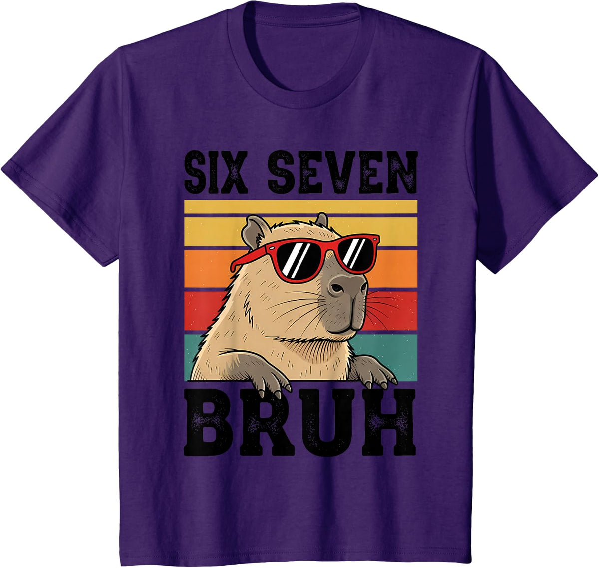 Six Seven Bruh 67 Meme Funny Capybara Tees T Shirts for Men Women Boys - Purple