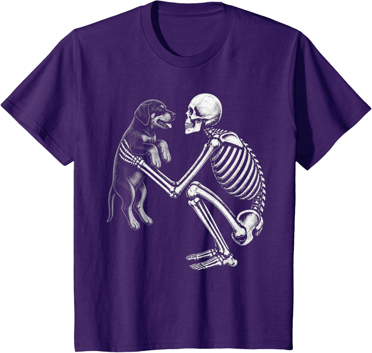 Skeleton Holding Doberman Retro Halloween Dobie Dog T-Shirt - Purple