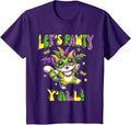 Mardi Gras Cat Let's Pawty Y'all for Women and Kids T-Shirt - Purple