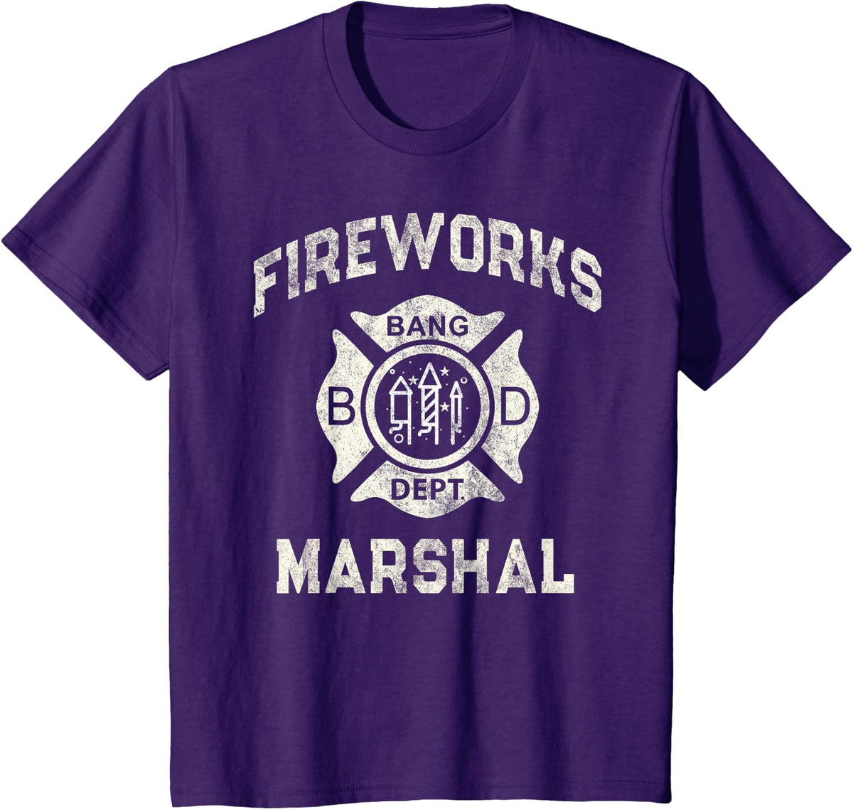 Funny FIREWORKS MARSHAL Firefighter America Bang Pyro Boss T-Shirt - Purple