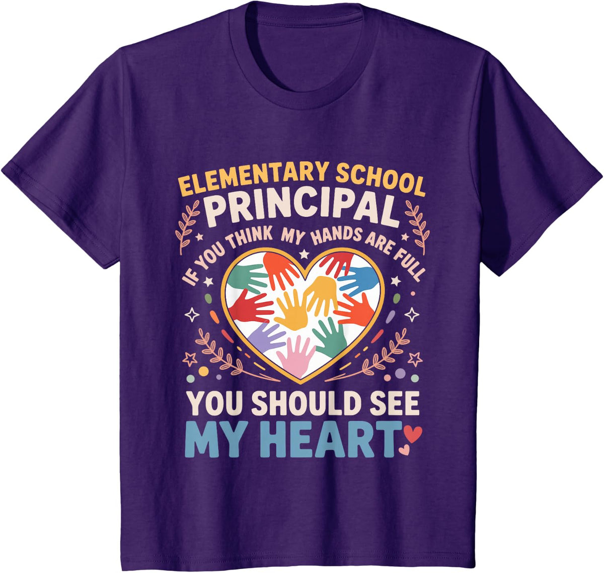 1st Day of Elementary School Principal Appreciation Heart T-Shirt - Purple