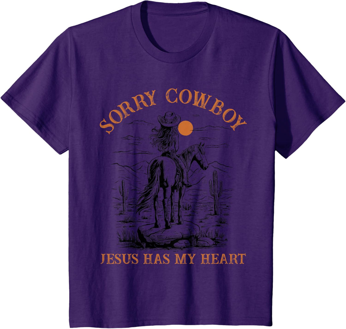 Sorry Cowboy Jesus Has My Heart Religious Cowgirl Western T-Shirt Tees for Women Christian Country - Purple