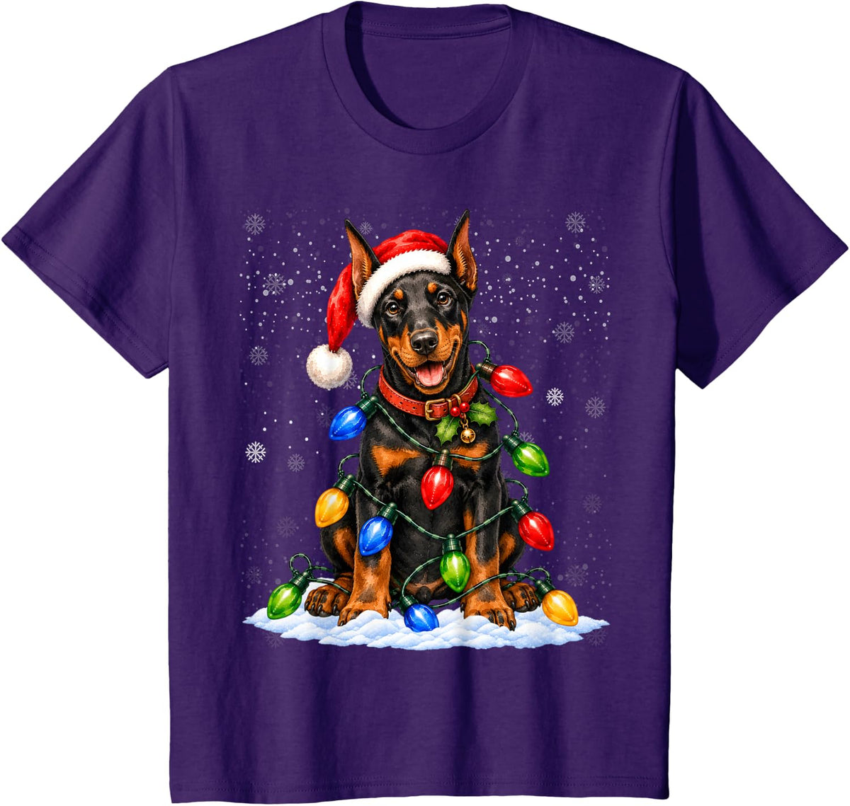 Doberman Pinscher Christmas Lights Holiday Dog Design T-Shirt - Purple