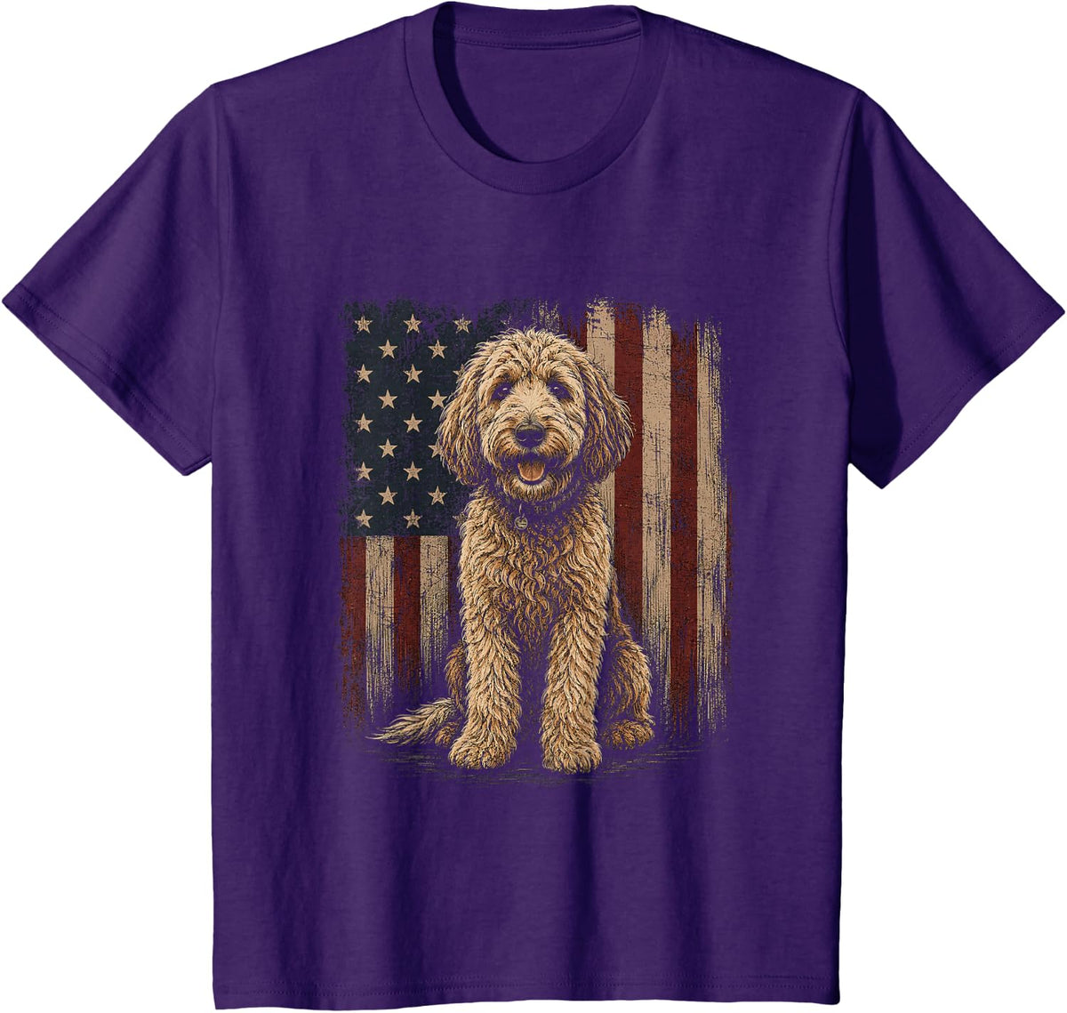 American Flag Labradoodle Artwork Graphic T-Shirt - Purple