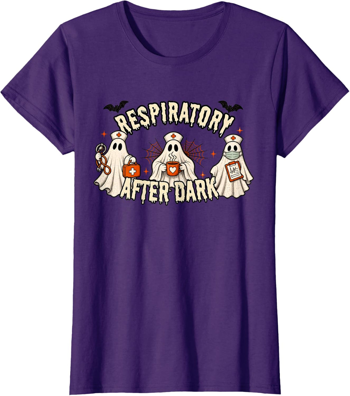 Respiratory Therapy Spooky RT Night Shift Halloween T-Shirt - Purple