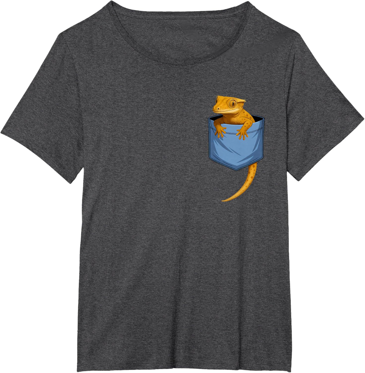 Cute Pocket Crested Gecko Lovers T-Shirt - Dark Heather Grey