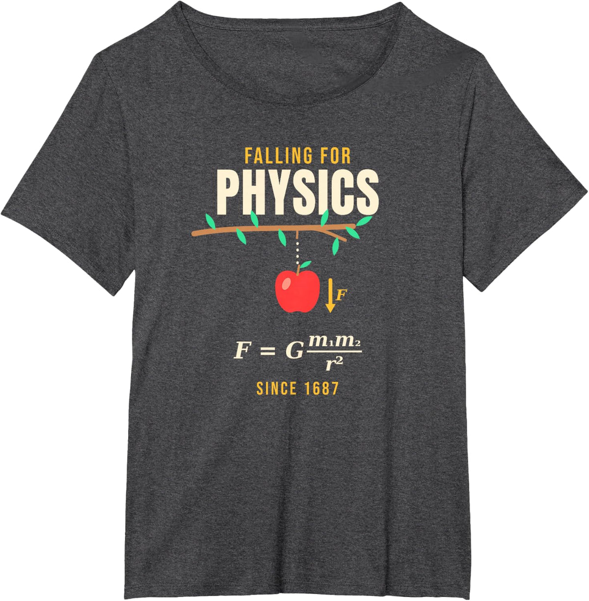 Falling for Physics Newton Law of Universal Gravitation T-Shirt - Dark Heather Grey