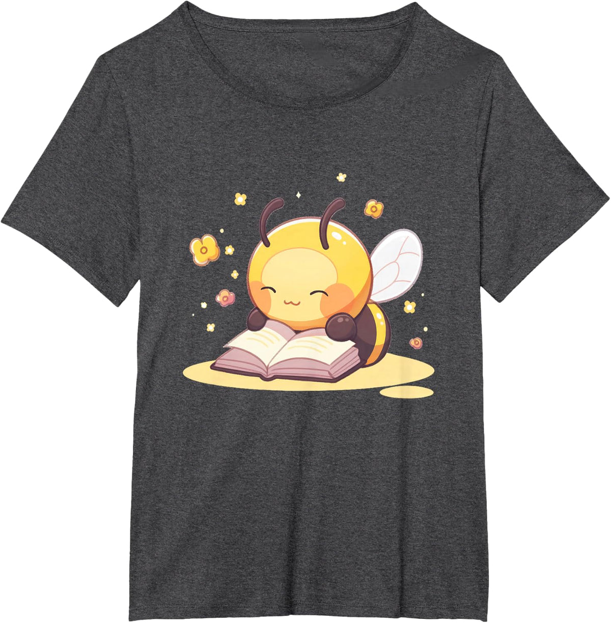 Cute Bee Reading Book Teacher Student Reader Graphic T-Shirt - Dark Heather Grey