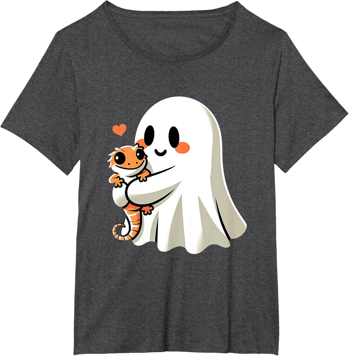 Ghost Loves Crested Gecko, Spooky Halloween Gecko Lover T-Shirt - Dark Heather Grey