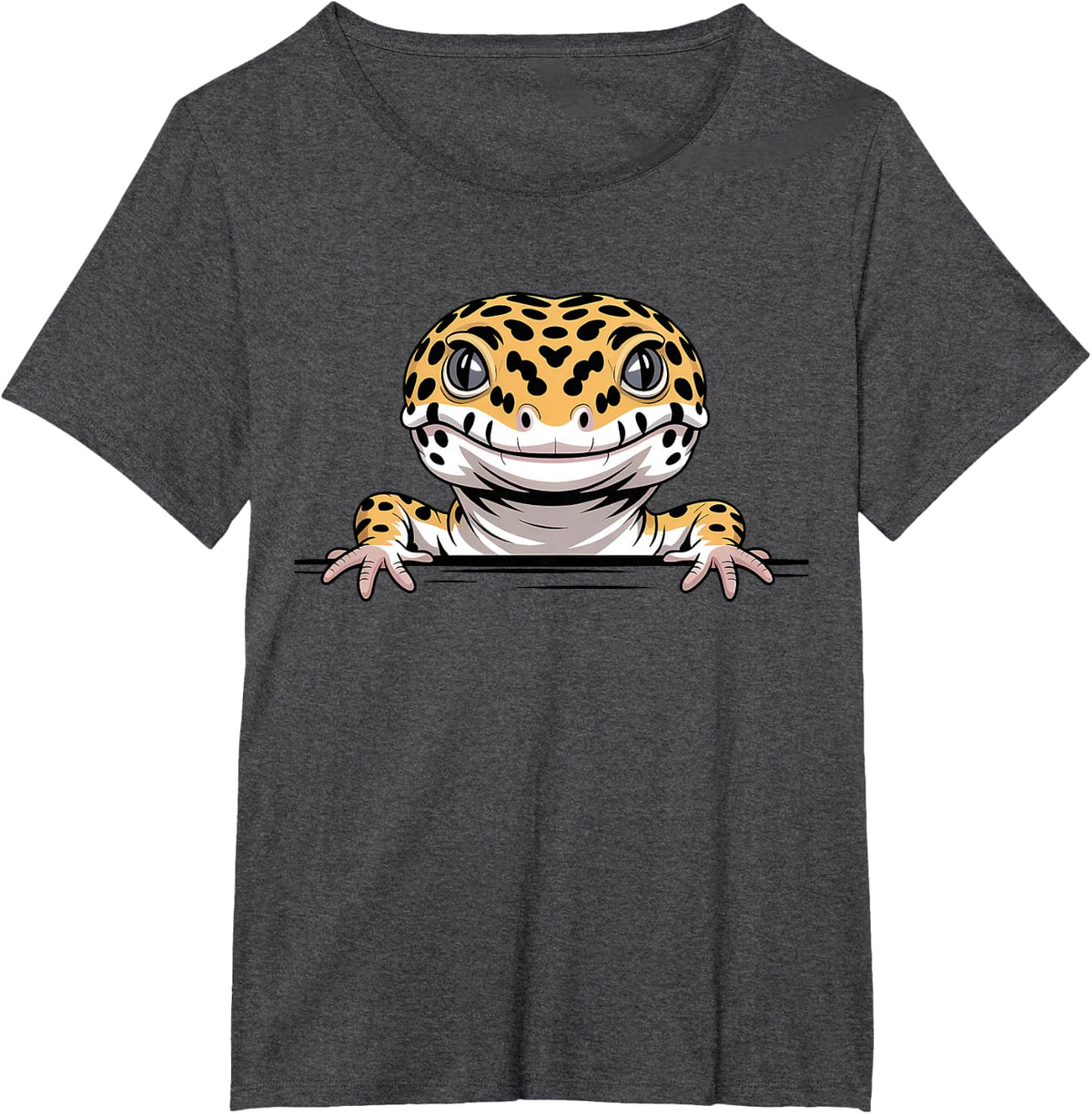 Leopard Gecko Funny Peeking Pocket Lizard Tee T-Shirt for Reptile Lovers - Dark Heather Grey