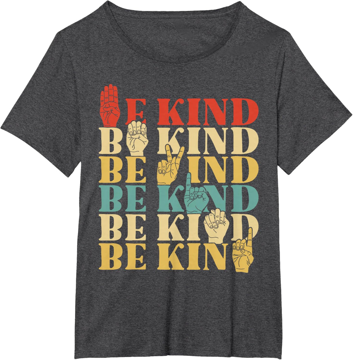 Retro Be Kind Sign Language Shirt For Women Deaf Awareness T-Shirt - Dark Heather Grey