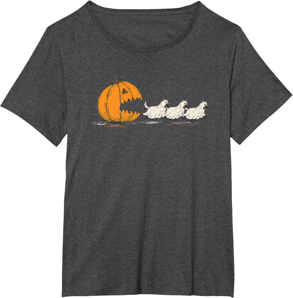Malinois Dog Halloween Pumpkin Ghost Chase Dog Lover T-Shirt - Dark Heather Grey