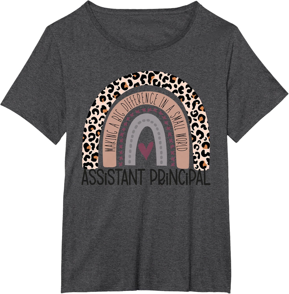 Assistant Principal Appreciation Leopard Print Rainbow T-Shirt Tee For Women Men - Dark Heather Grey