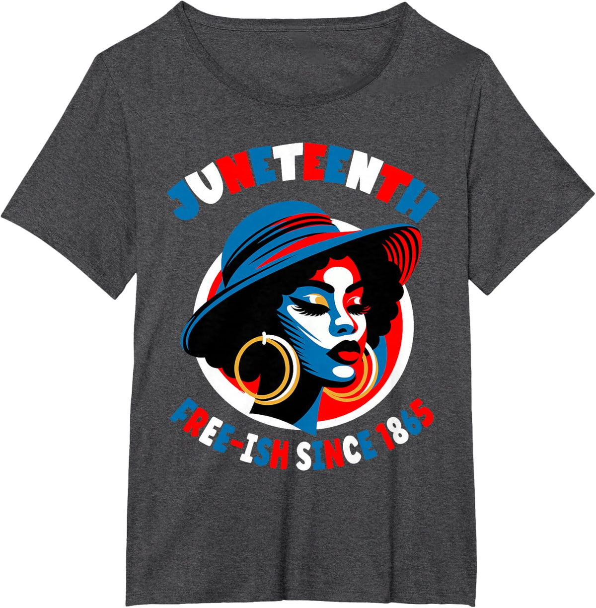 Juneteenth Women Black Freedom Day 1865 Red White Blue T-Shirt Tee - Dark Heather Grey