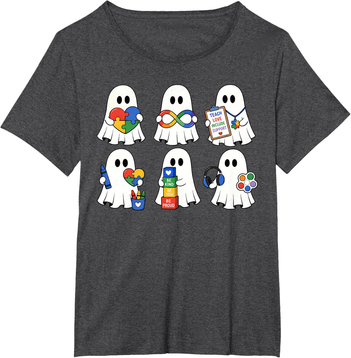 Halloween Sped Teacher Autism Ghost Teacher Halloween T-Shirt - Dark Heather Grey