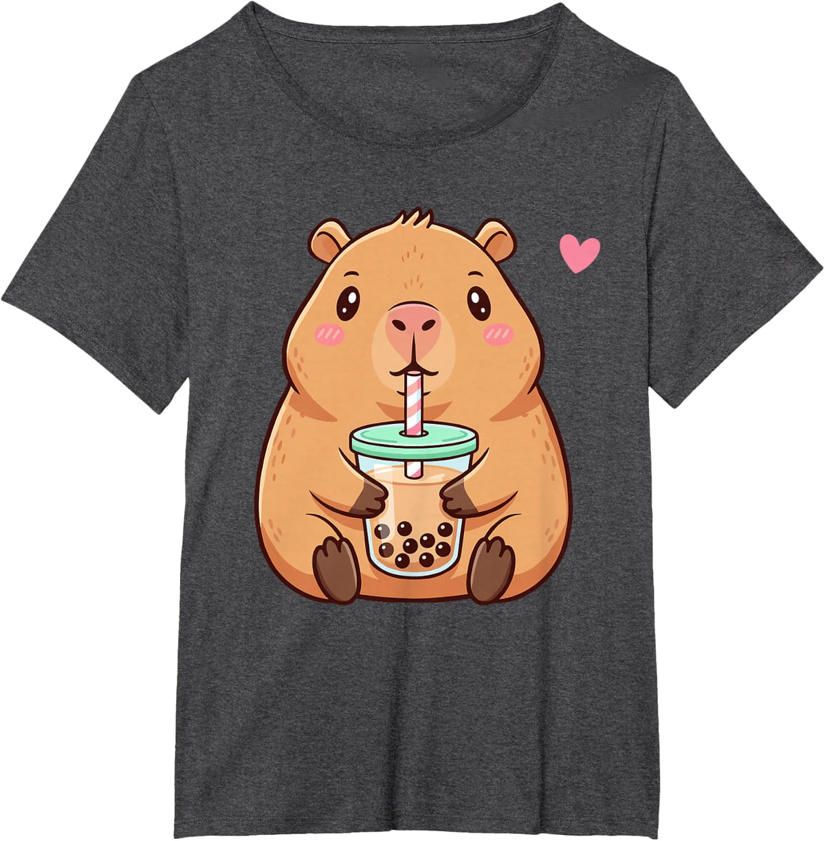 Kawaii Capybara Bubble Tea Boba T-Shirt - Dark Heather Grey