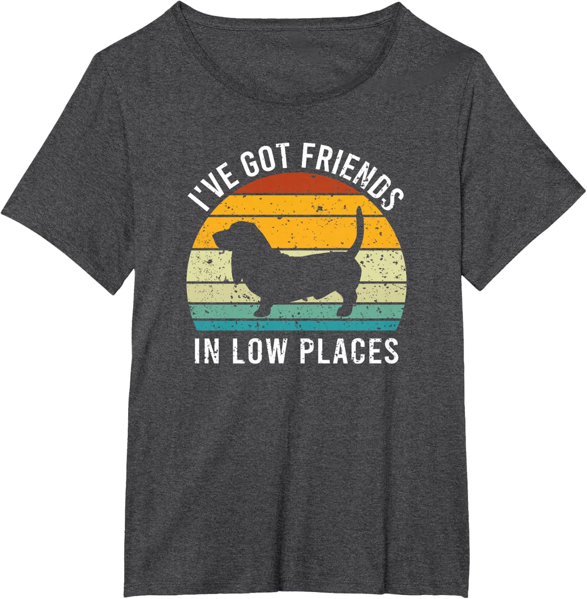 I Have Friends in Low Levels Basset Hound Retro T-Shirt - Dark Heather Grey