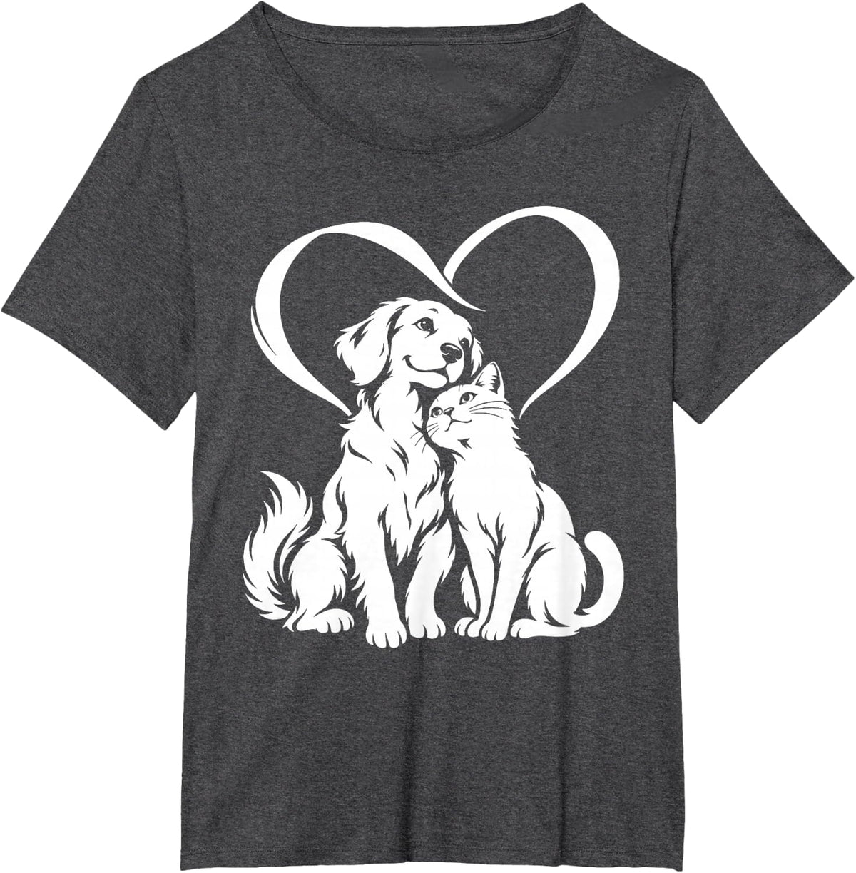 Dog and Cat Heart Pet Lover Cute Puppy Kitten Valentine T-Shirt - Dark Heather Grey
