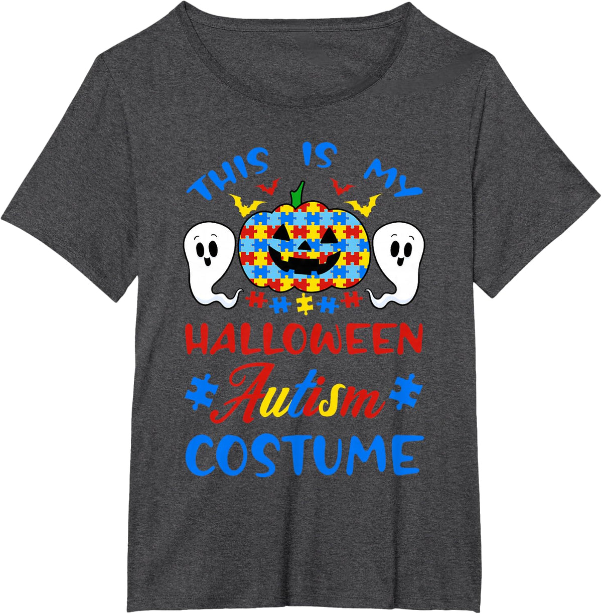 Autism ASD Awareness Halloween Costume Puzzle Pieces T-Shirt - Dark Heather Grey
