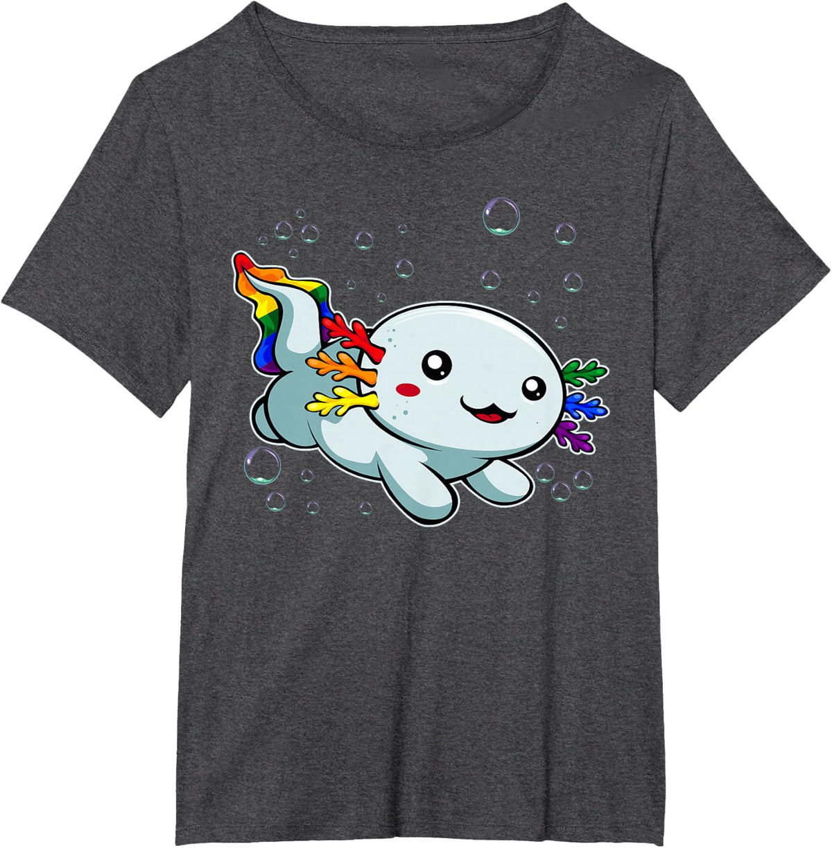Axoltl LGBT-Q Cute Animal Rainbow Flag Gay Pride Ally T-Shirt, Black - Dark Heather Grey