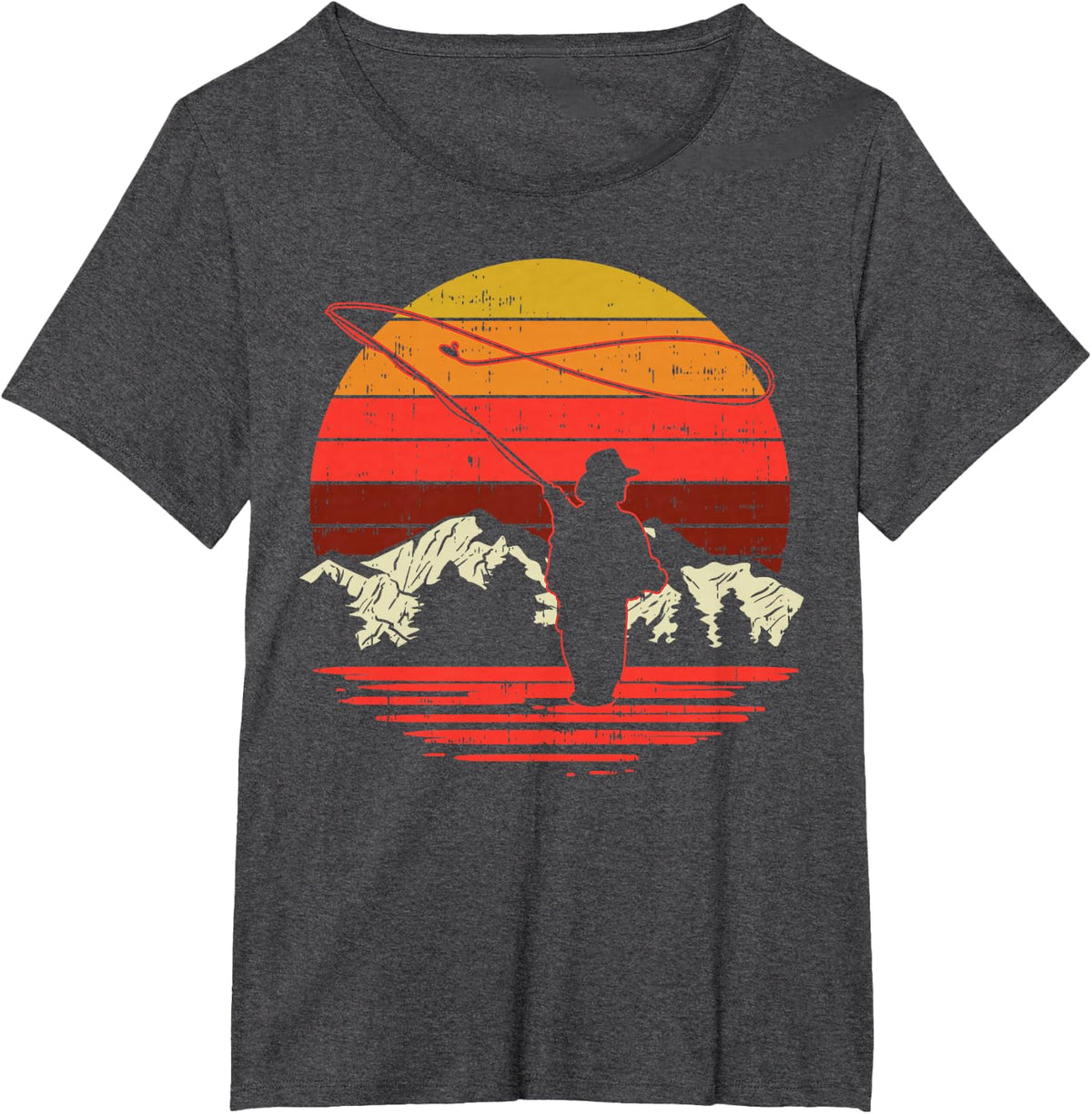 Fly Fishing Sunset Retro Trout Angling Fisherman Angler Gift T-Shirt - Dark Heather Grey