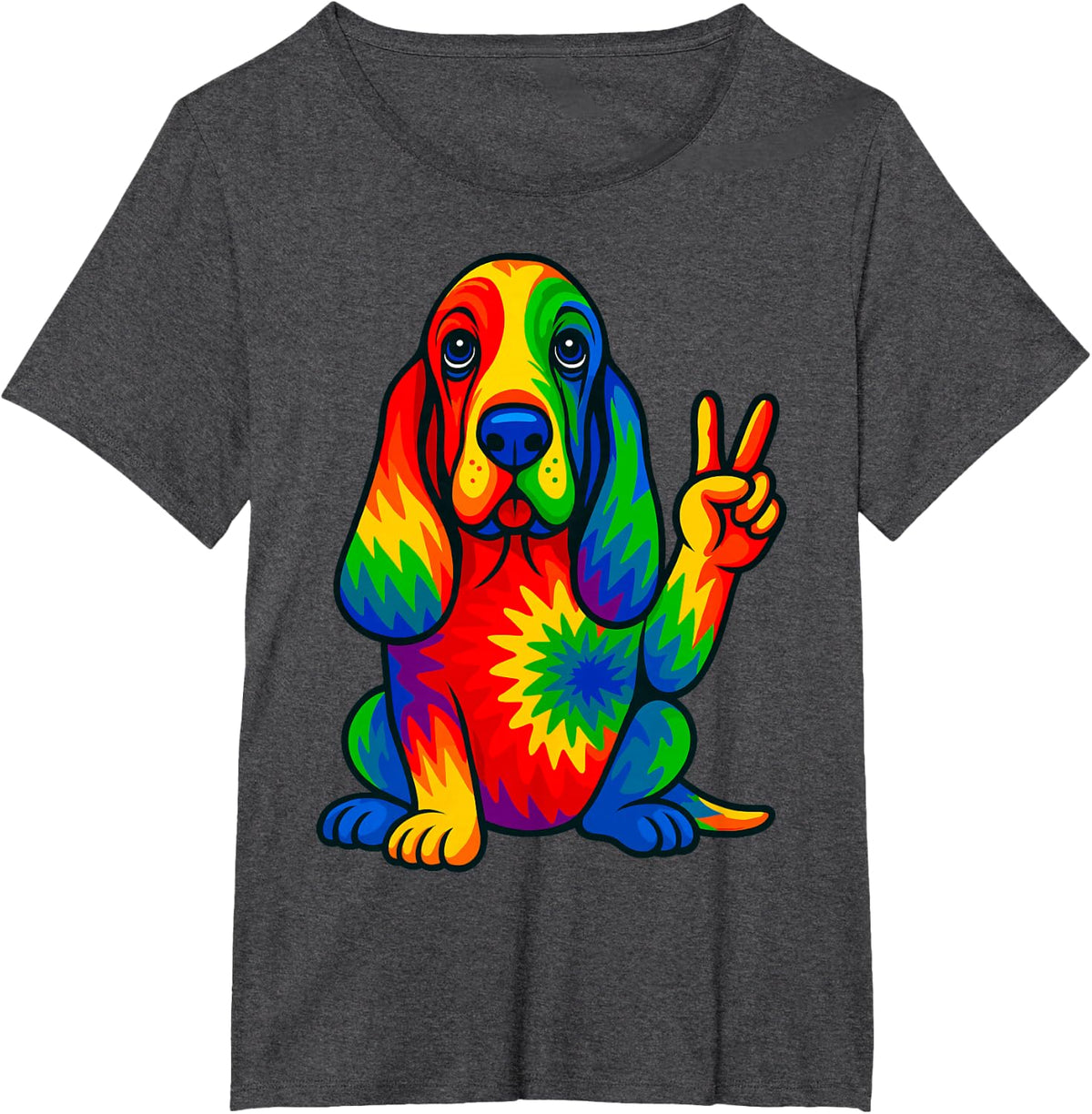 Tie-Dye Basset Hound Hippie T-Shirt - Dark Heather Grey