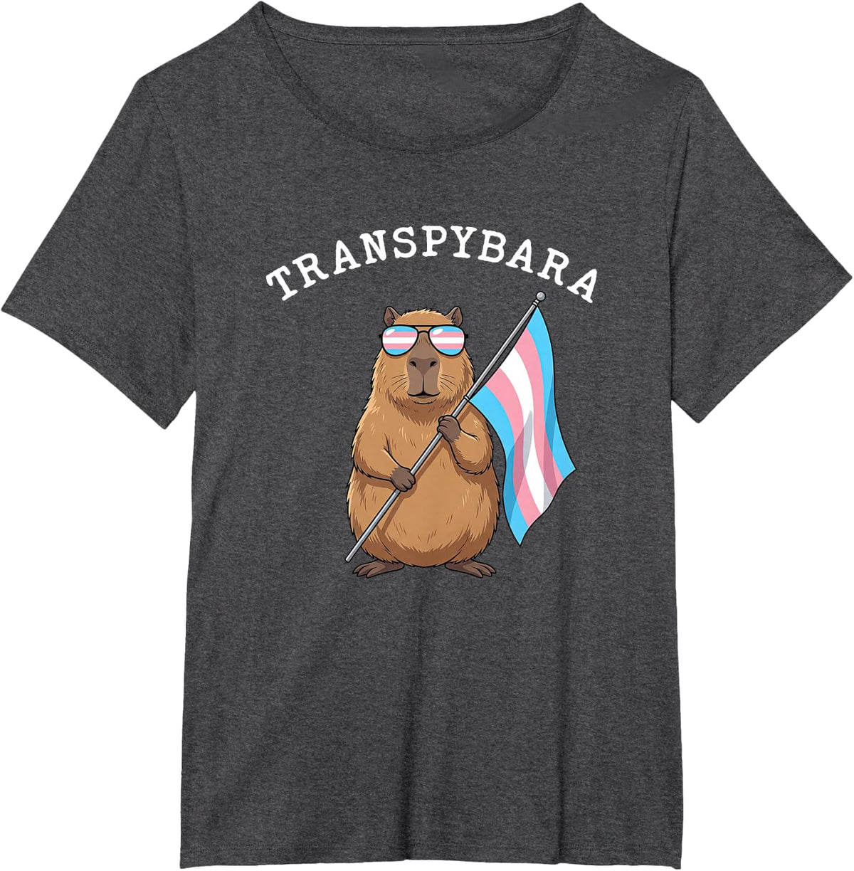 Transpybara Transgender Capybara LGBTQ Pride Trans Flag T-Shirt - Dark Heather Grey