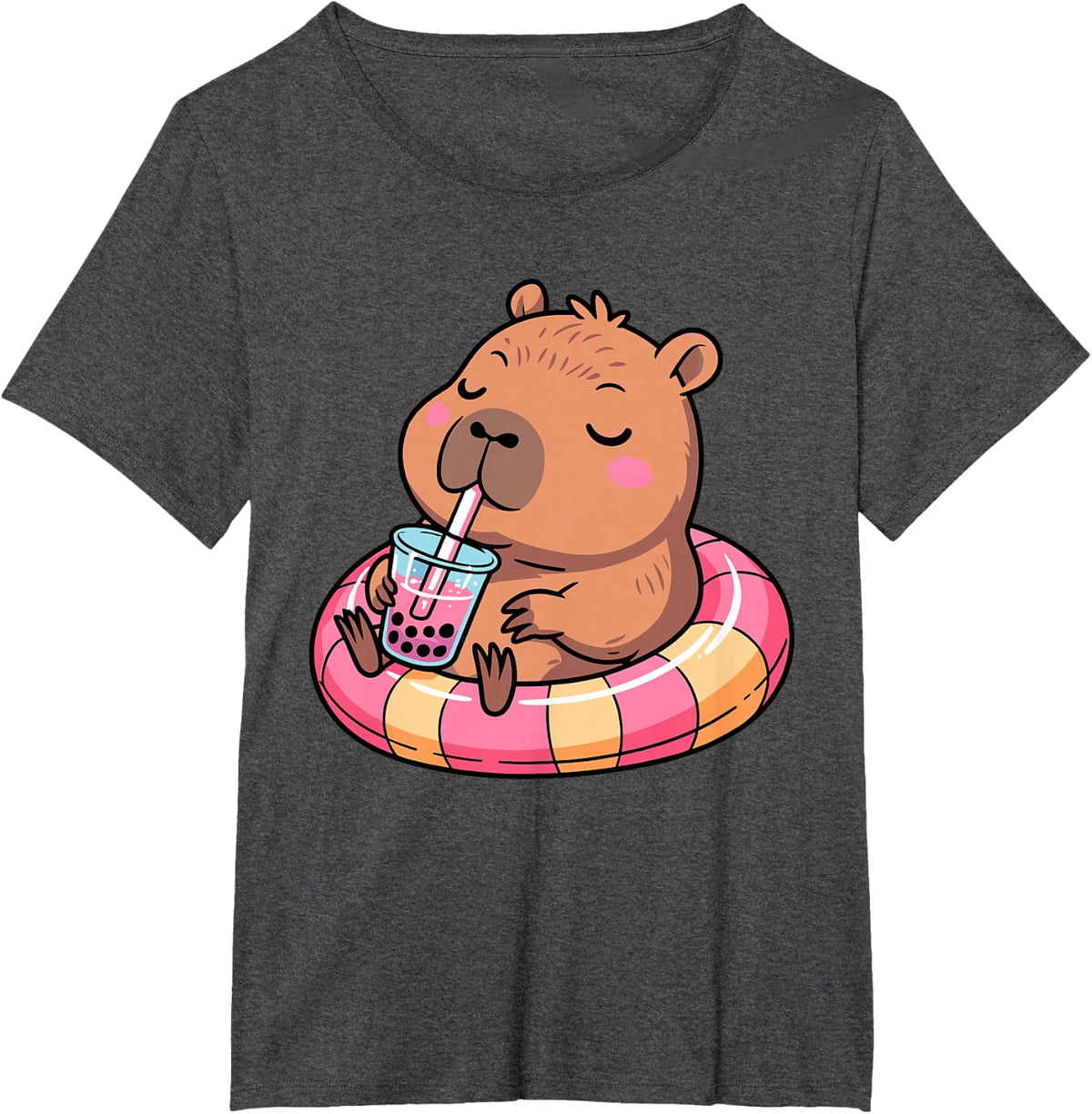 Kawaii Capybara Bubble Tea Pool Float Teen Girls and Her Mom T-Shirt - Dark Heather Grey