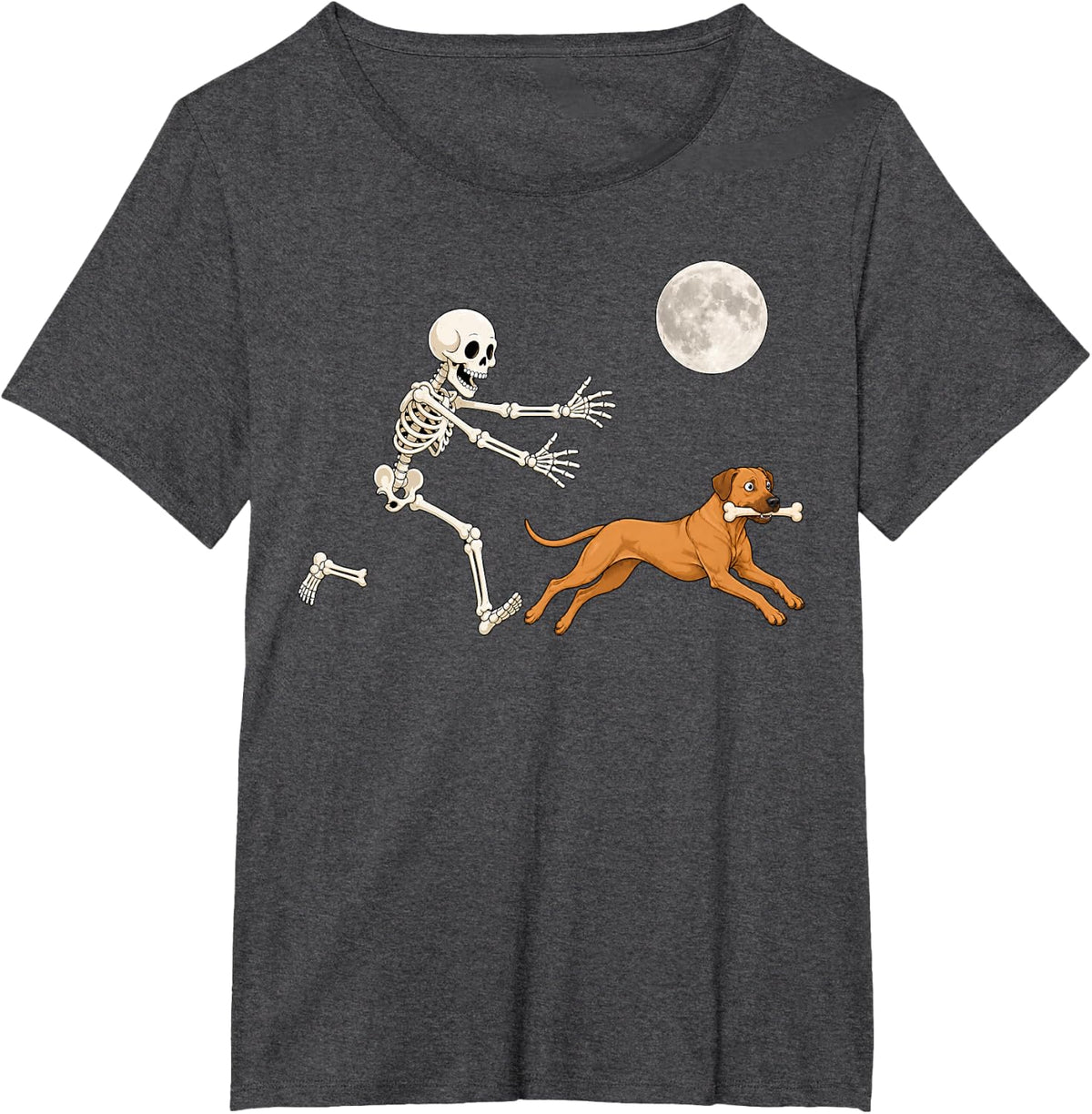 Rhodesian Ridgeback Running Skeleton Retro Halloween Dog T-Shirt - Dark Heather Grey