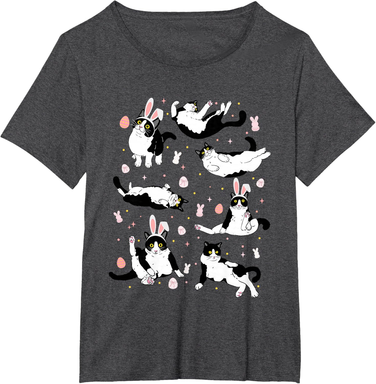 Funny Black Cat Easter Egg Happy Easter Bunny Cat T-Shirt - Dark Heather Grey